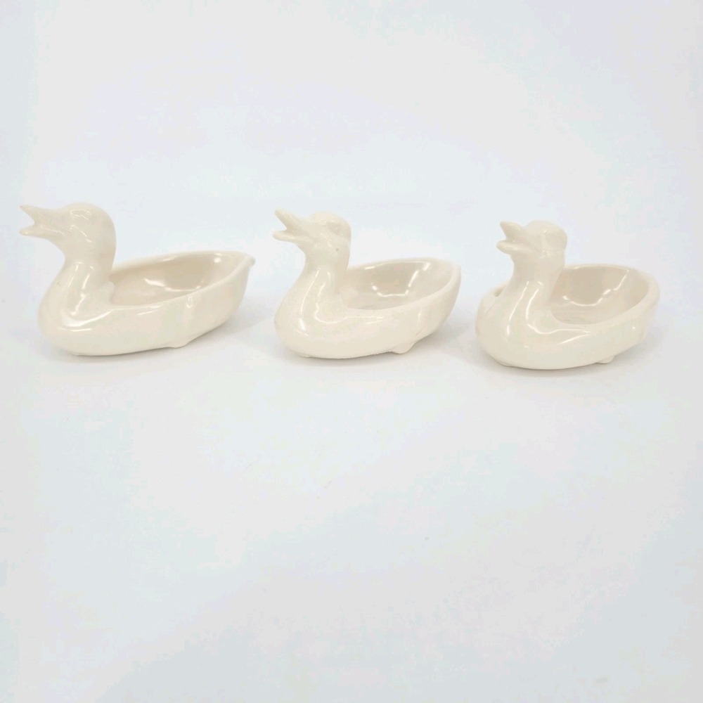 Weller Pottery Duck Pin Tray Soap Dish Set 3 Ivory 1930s Signed USA 4.5" Vintage